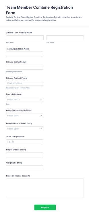 Team Member Combine Registration Form Template
