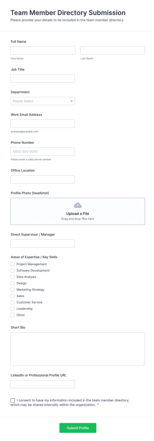 Team Member Directory Submission Form Template