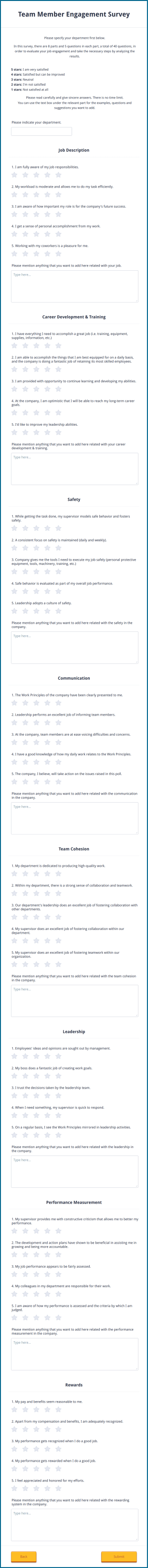 Team Member Engagement Survey Form Template