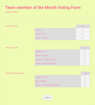 Team Member Of The Month Voting Form Template