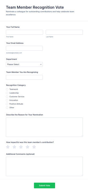 Team Member Recognition Vote Form Template