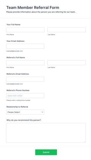 Team Member Referral Form Form Template