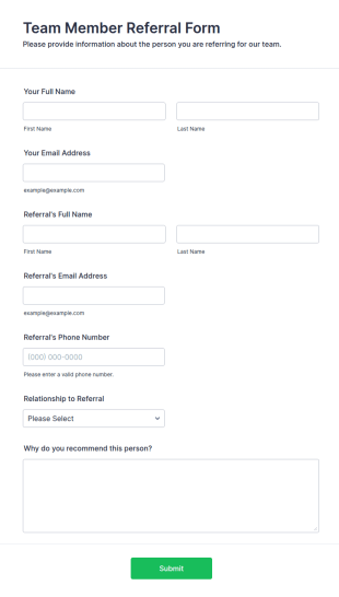 Team Member Referral Form Template
