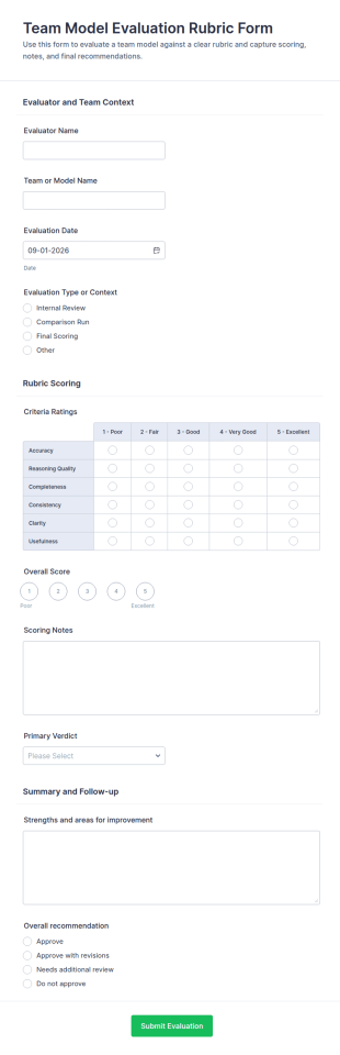 Team Model Evaluation Rubric Form Template