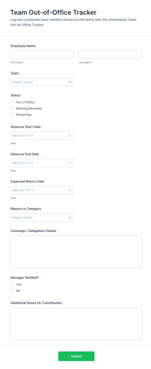 Team Out Of Office Tracker Form Template