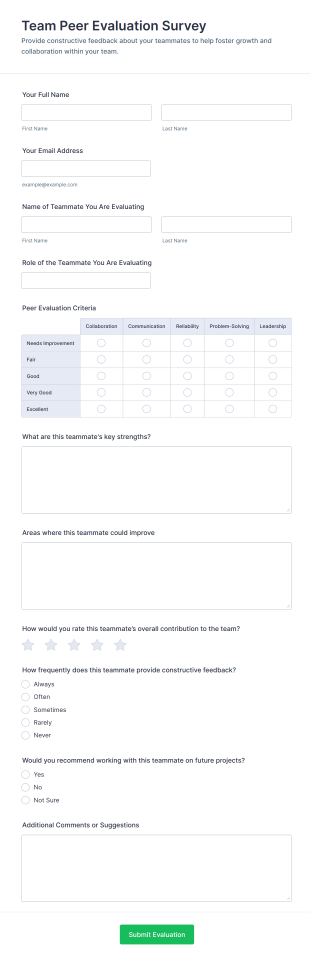 Team Peer Evaluation Survey Form Template