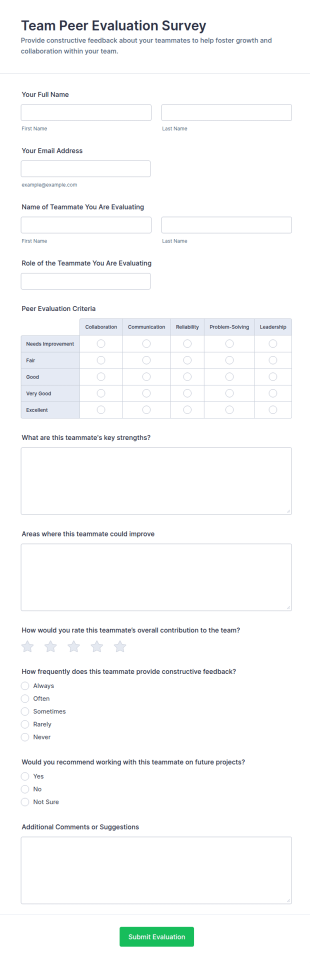 Team Peer Evaluation Survey Form Template