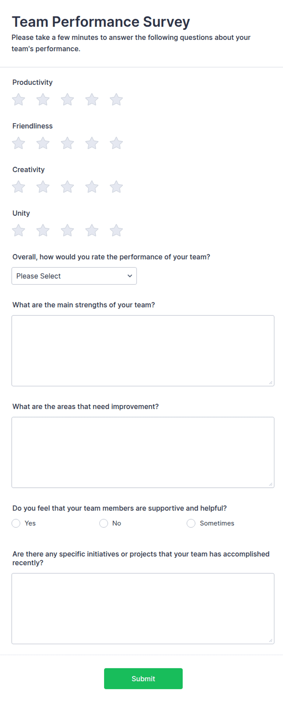 Modified Team Performance Questionnaire Team Performance Survey Form Template | Jotform