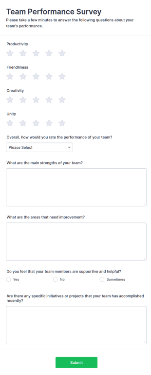 Team Performance Survey Form Template