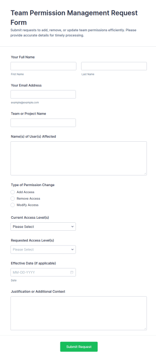 Team Permission Management Request Form Template