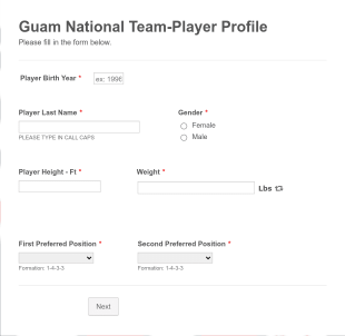 GFA National Team Player Profile Form Template