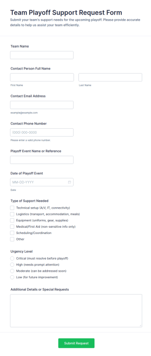 Team Playoff Support Request Form Template