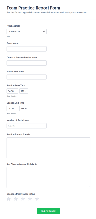 Team Practice Report Form Template