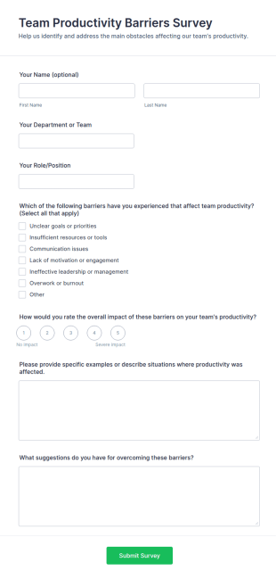 Team Productivity Barriers Survey Form Template