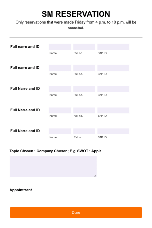 Team Project Reservation With Time Booking Form Template