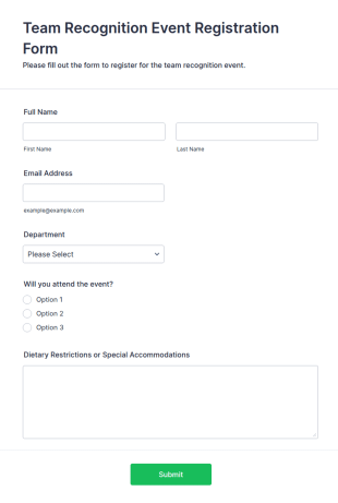 Team Recognition Event Registration Form Template
