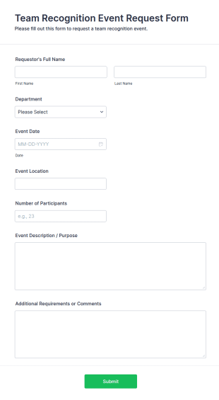 Team Recognition Event Request Form Template