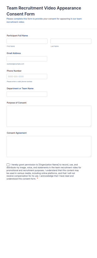 Team Recruitment Video Appearance Consent Form Template