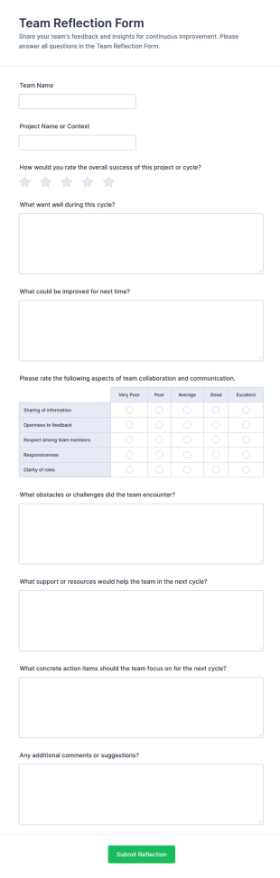 Team Reflection Form Template