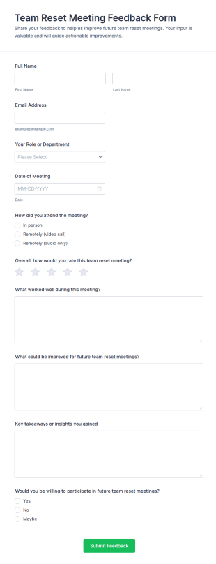Team Reset Meeting Feedback Form Template