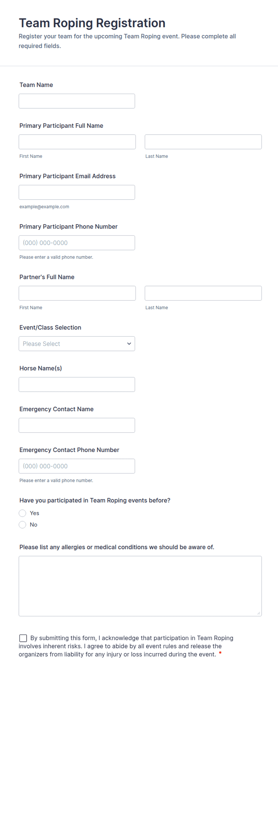 Team Roping Registration Form Template | Jotform
