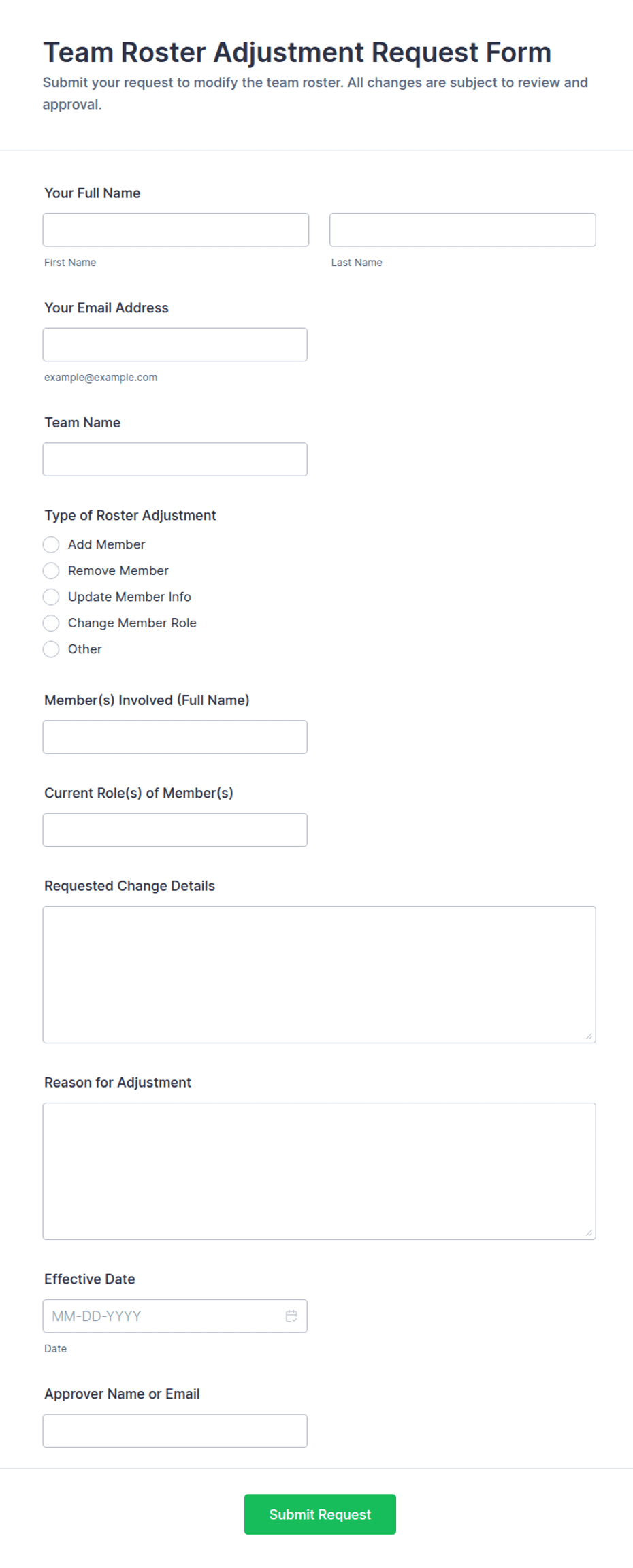 Team Roster Adjustment Request Form Template | Jotform