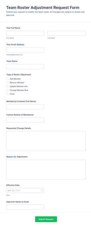 Team Roster Adjustment Request Form Template
