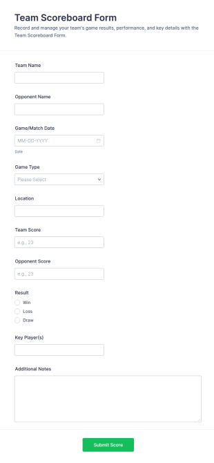 Team Scoreboard Form Template