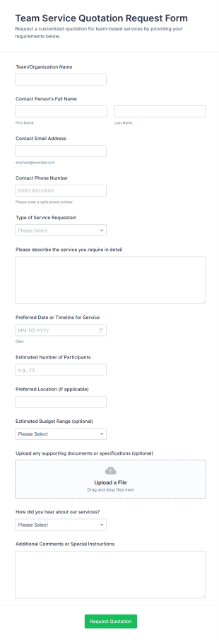 Team Service Quotation Request Form Template