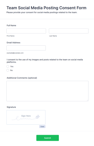 Team Social Media Posting Consent Form Template