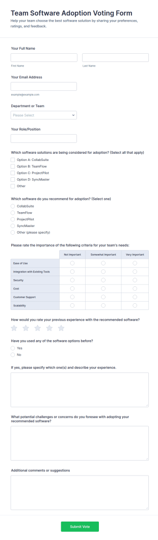 Team Software Adoption Voting Form Template