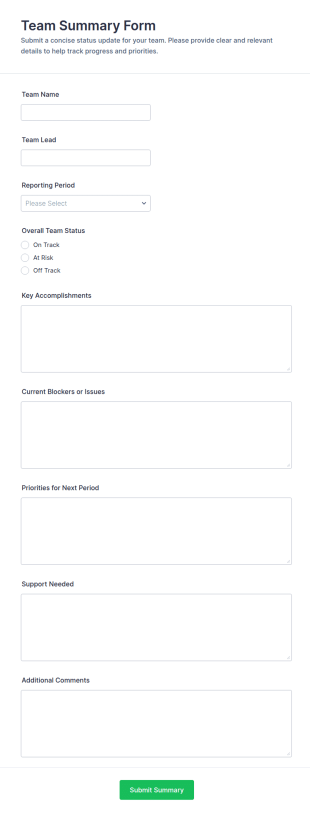 Team Summary Form Template