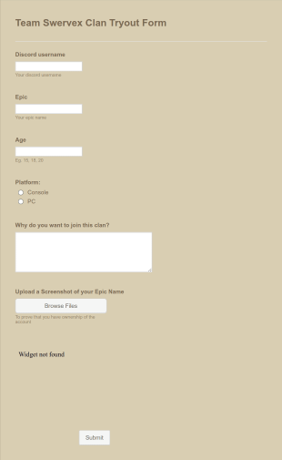 Team Swervex Clan Tryout Form Template