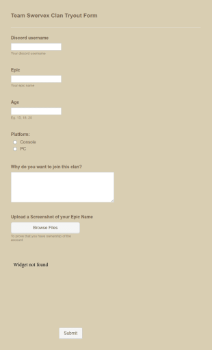 Team Swervex Clan Tryout Form Template