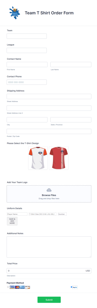 Team T Shirt Order Form Template