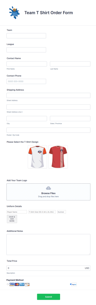 Team T Shirt Order Form Template