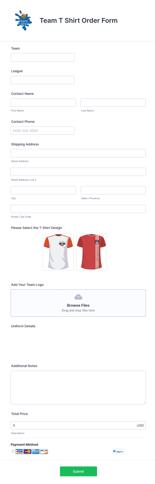 Team T Shirt Order Form Template