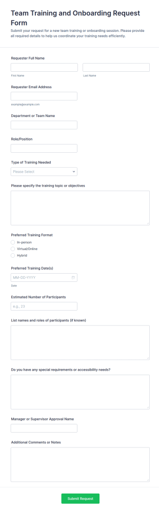 Team Training And Onboarding Request Form Template