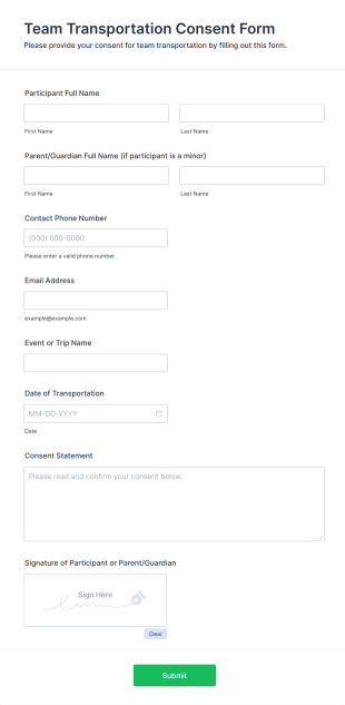 Team Transportation Consent Form Template