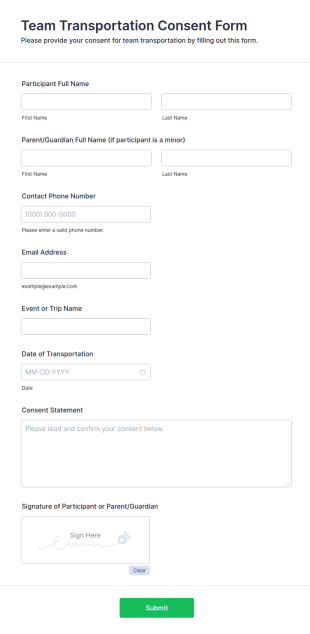 Team Transportation Consent Form Template