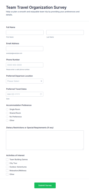 Team Travel Organization Survey Form Template