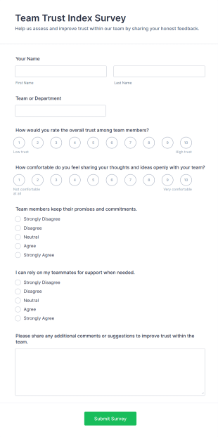 Team Trust Index Survey Form Template