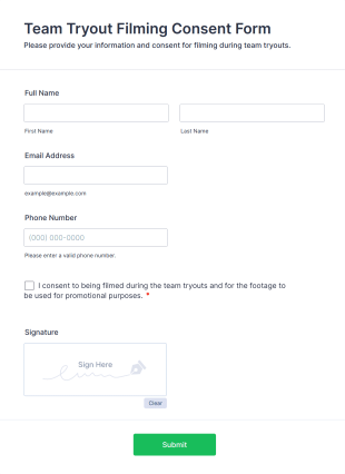 Team Tryout Filming Consent Form Template