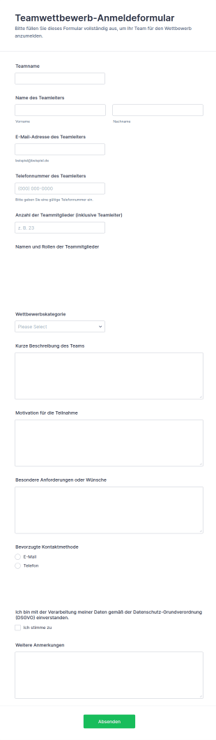 Team Wettbewerbsteilnahmeformular