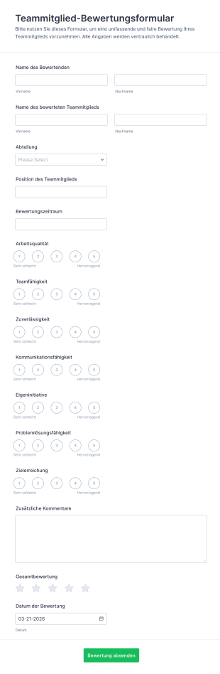 Teammitglied Bewertungsformular