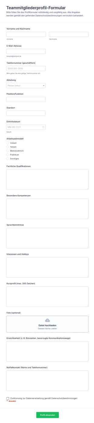 Teammitgliedprofil Formular