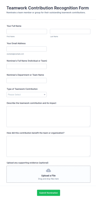 Teamwork Contribution Recognition Form Template