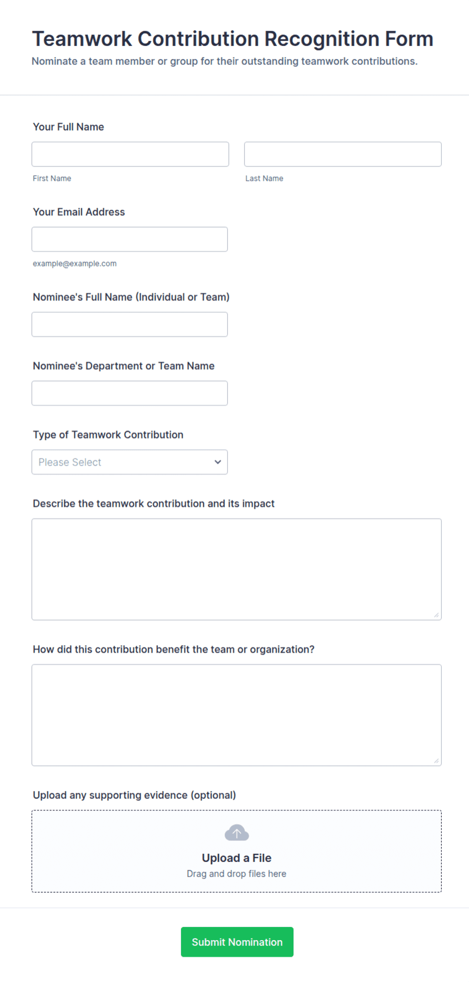 Teamwork Contribution Recognition Form Template | Jotform