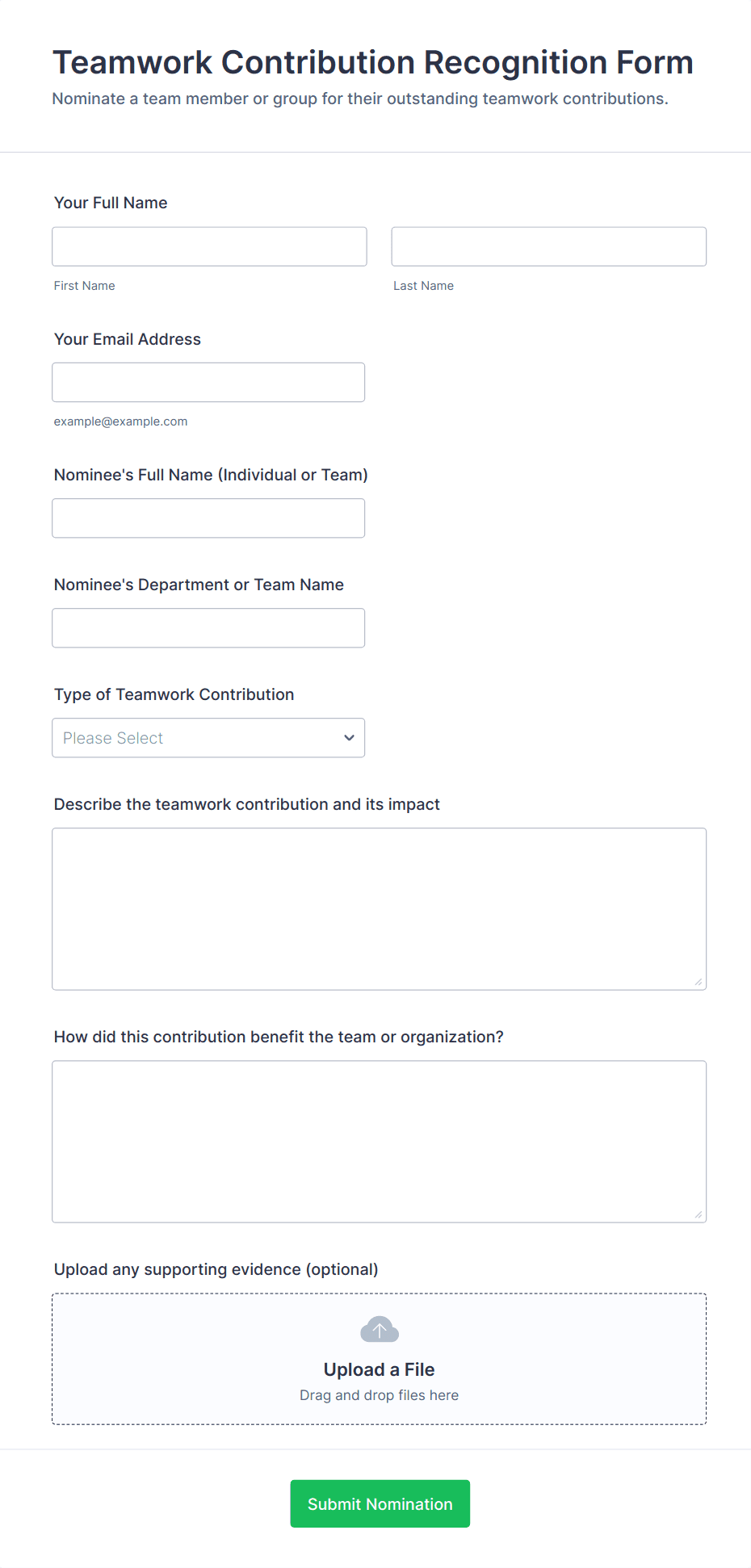 Teamwork Contribution Recognition Form Template | Jotform