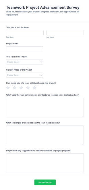 Teamwork Project Advancement Survey Form Template